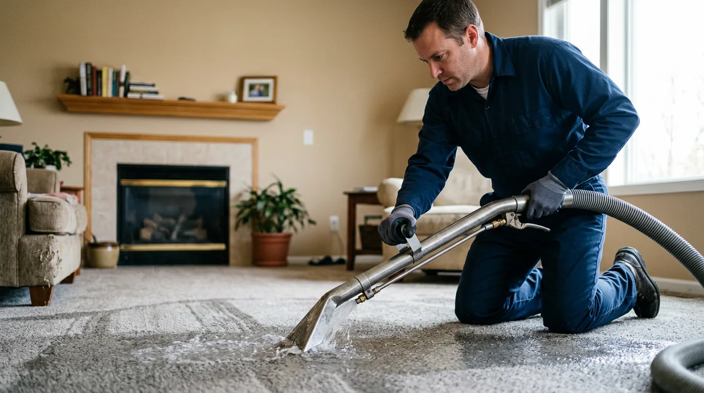 Water damage restoration technician working near Udell, IA